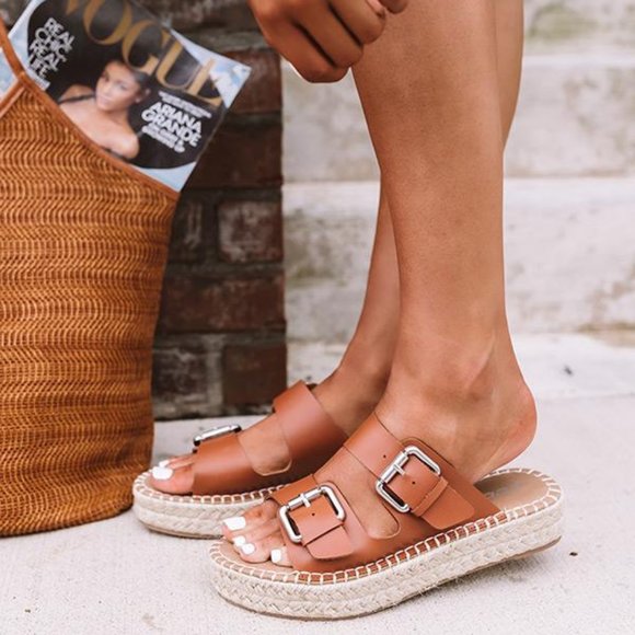 Shoes - Tan Amette Buckle Slip On Espadrille